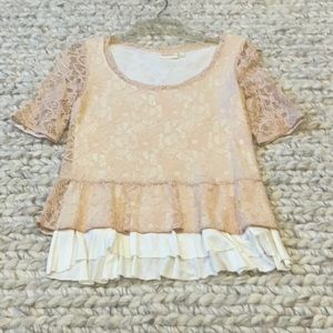 Anthropologie Deletta Peach Lace Ruffle Top, XS Beautiful